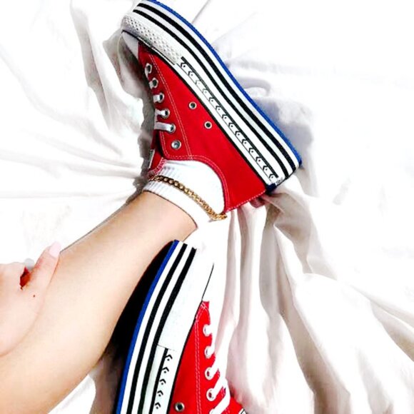 CONVERSE Red Chuck Taylor All Star (CTAS) Platform Layer Low Profile Oxford - Picture 2 of 15